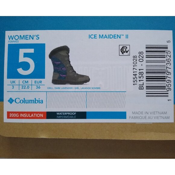 Columbia Women's Ice Maiden II Snow Boot Gray Lavender Size 5 Fur Waterproof - Picture 13 of 13